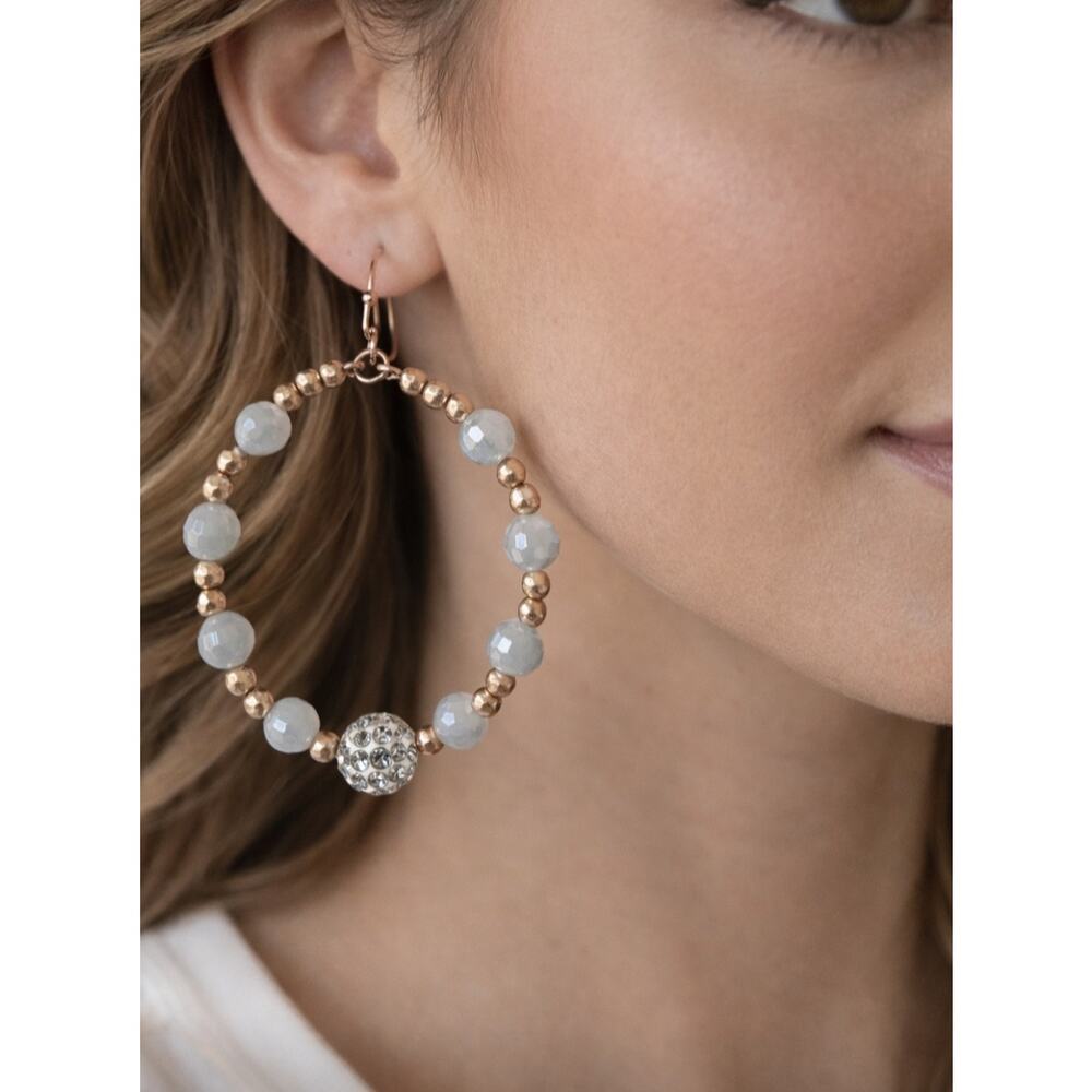 Pomina Gold Gray Beaded Circle Earrings New